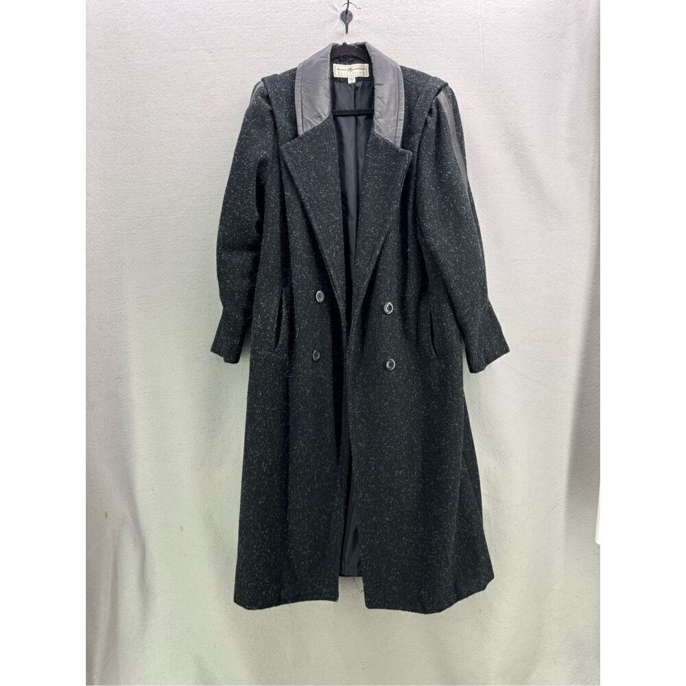 Vintage 80s Maggie Lawrence Wool Blend Leather Accented Overcoat Size 12